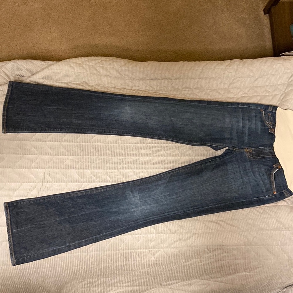 7FAM Maternity Dark Wash Bootcut Full Panel Over Belly Denim Jeans 27 Pea in Pod